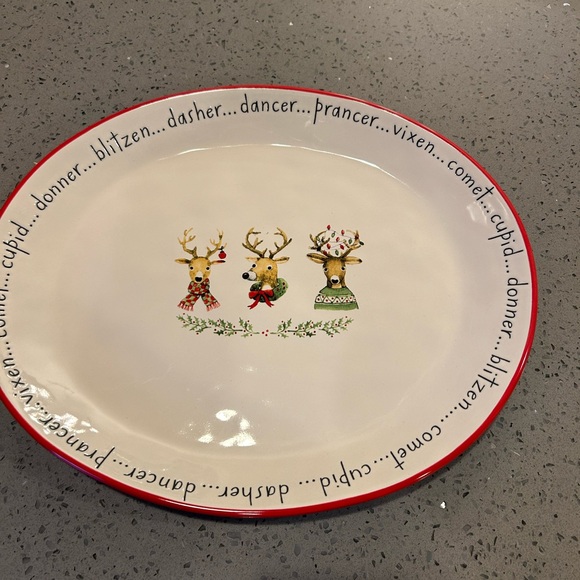 Rae Dunn SANTA’S REINDEER Christmas Platter Ceramic Donner Blitzen Comet NEW - Picture 4 of 4